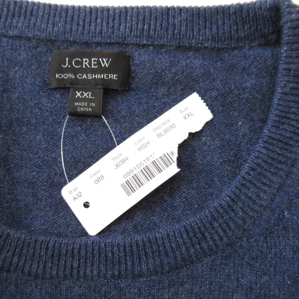 NWT J.Crew Men's Cashmere Crewneck Sweater in Heather Shadow Blue Pullover XXL